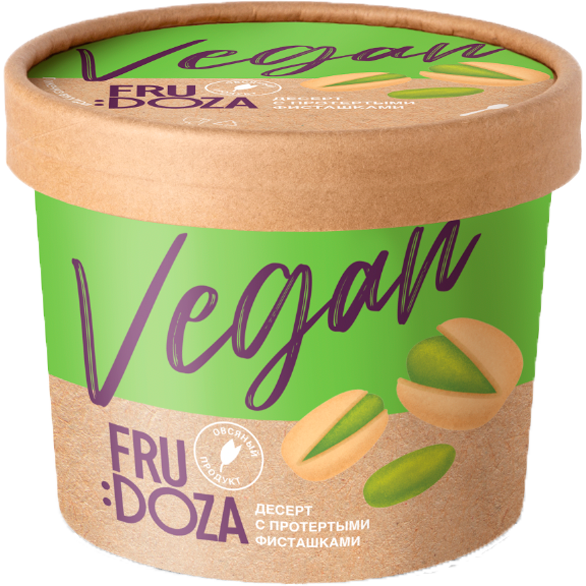 «FRUDOZA» vegetarian dessert with pistachios glass cardboard